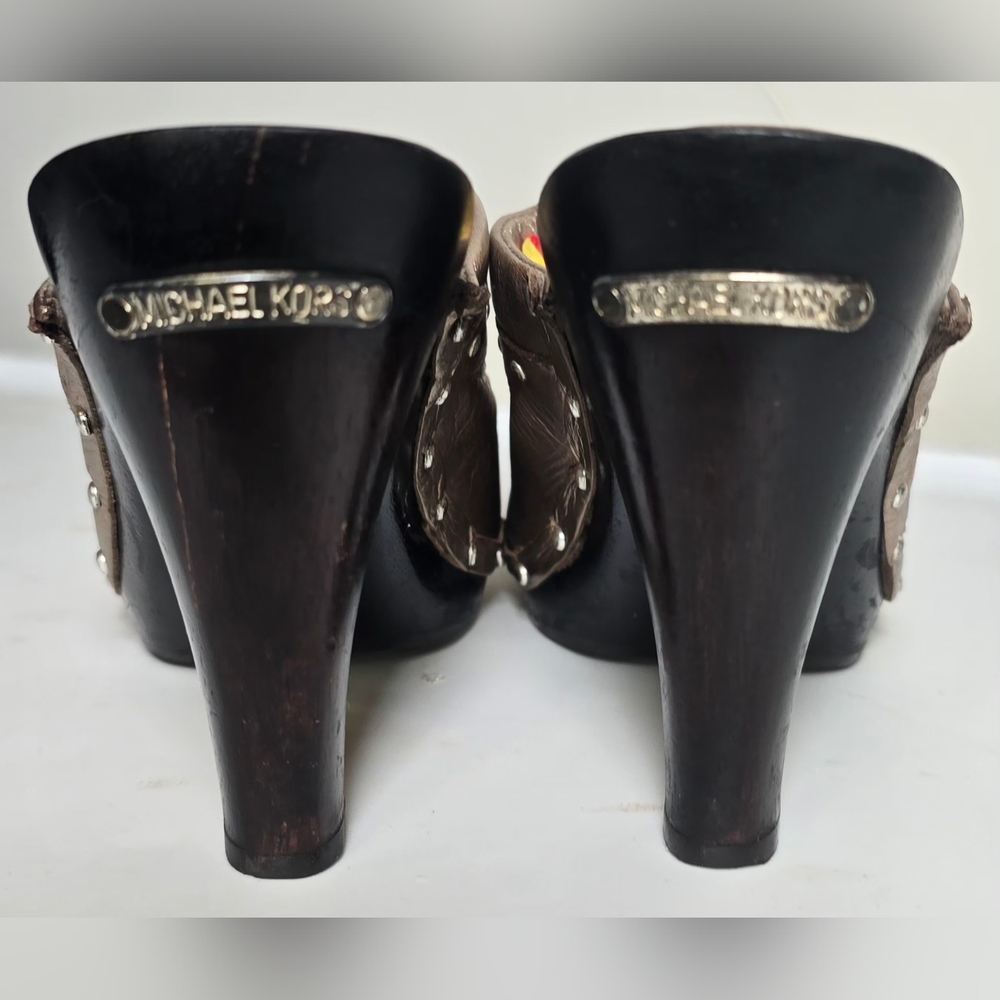 Michael Kors Astor Leather Bronze Studded Mules 7 - Picture 6 of 12